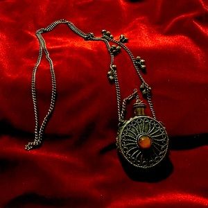 Vintage Long Amber Poison or Snuff Necklace